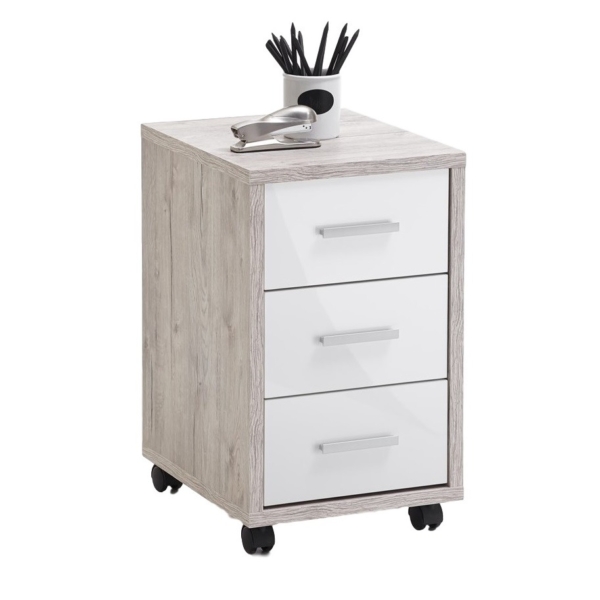 Ladeblok Gody 3 lades zand eiken met hoogglans wit