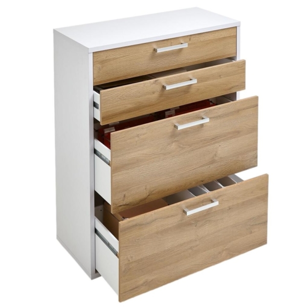 Ladekast Calvia 111 cm hoog - wit met oud eiken