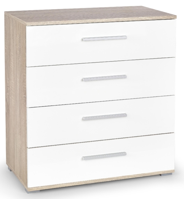 Ladekast Lima 82 cm hoog in sonoma eiken met hoogglans wit