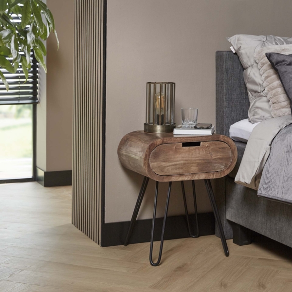 Nachtkastje barrel 1L 60 cm hoog massief acaciahout