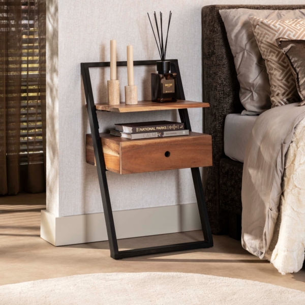 Nachtkastje Lean 45 cm breed massief acaciahout