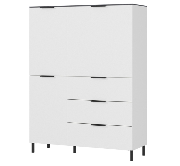 Opbergkast California 146 cm hoog in wit met marmer