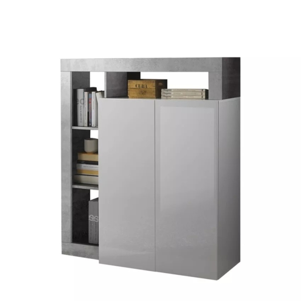 Opbergkast Hamburg 108 cm breed hoogglans wit met beton