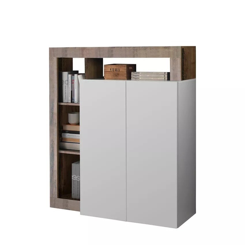 Opbergkast Hamburg 108 cm breed hoogglans wit met eiken