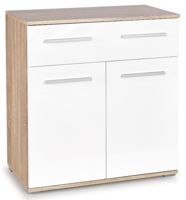 Opbergkast Lima 82 cm hoog in sonoma eiken met hoogglans wit