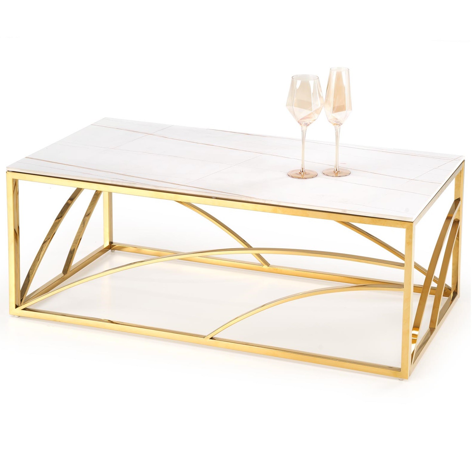 Rechthoek salontafel Universe 120x60 cm marmer wit met goud