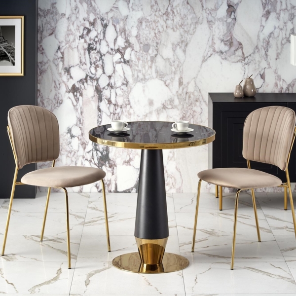 Ronde tafel MOLINA 59 cm marmer zwart met goud