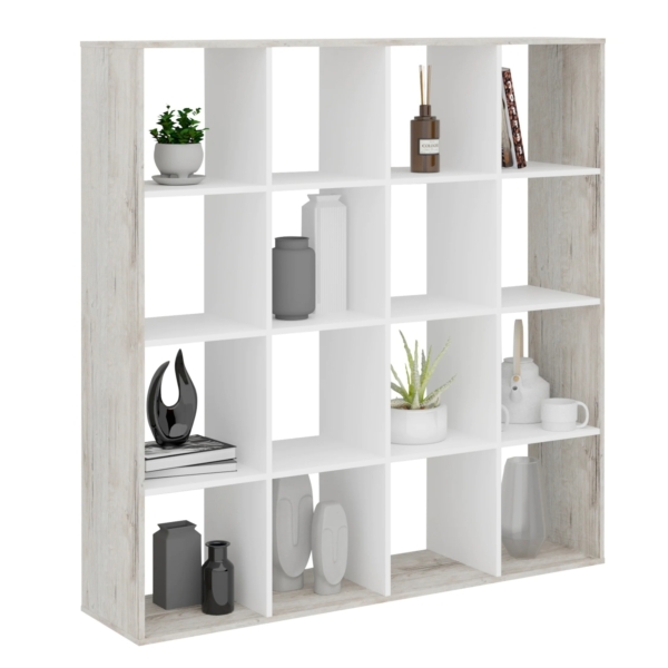 Roomdivider Mega 16 vakken zand eiken met Wit