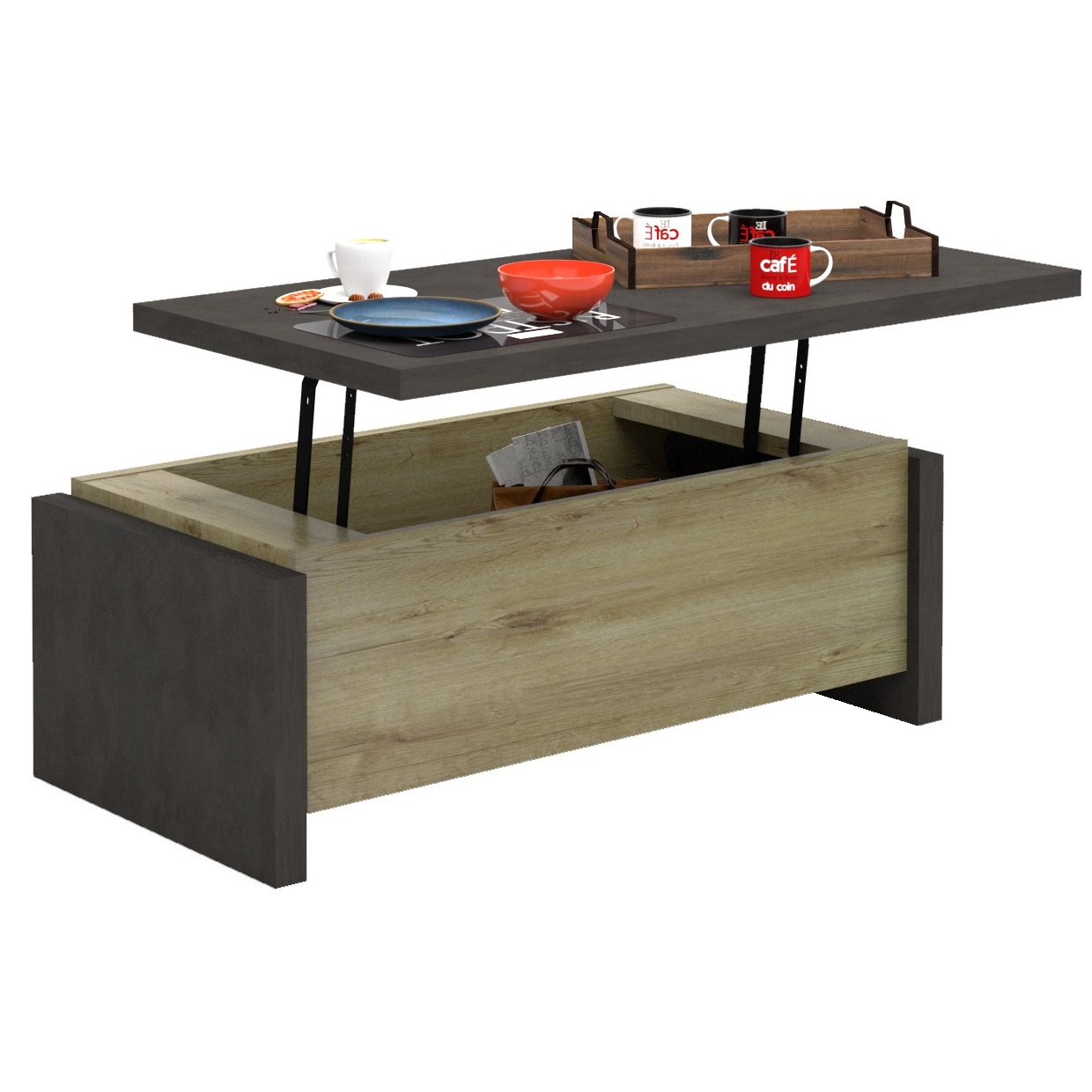 Salontafel Baxter 118x64 cm uitschuifbaar tafelblad eiken met antraciet