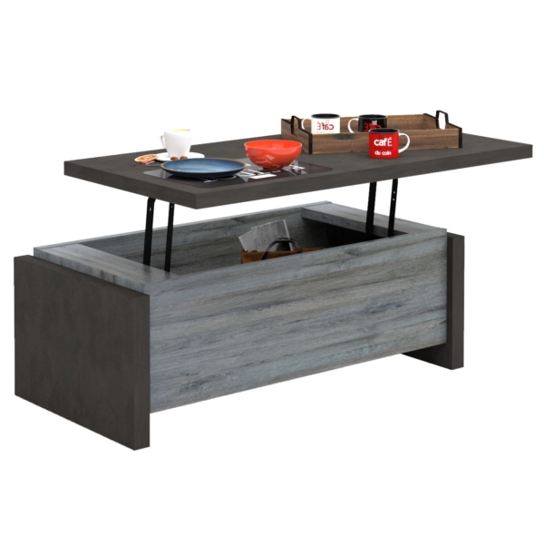 Salontafel Baxter 118x64 cm uitschuifbaar tafelblad grijs eiken met antraciet