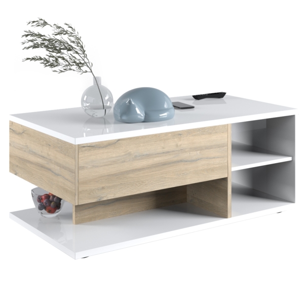 Salontafel Insta 115x60 Cm hoogglans wit met eiken