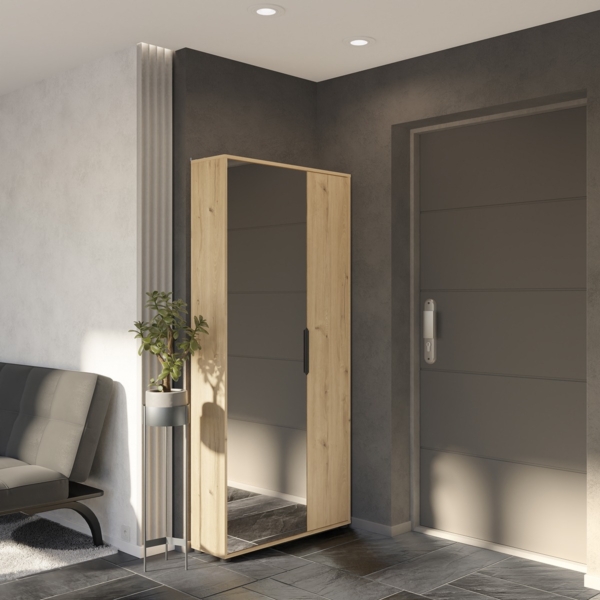 Schoenenkast Ebony met spiegeldeur - eiken