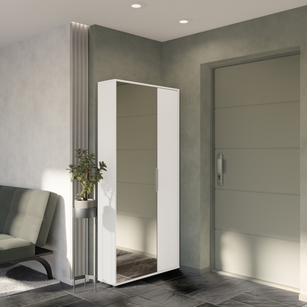 Schoenenkast Ebony met spiegeldeur - wit