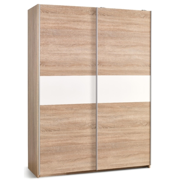 Schuifdeurkast Lima 153 cm breed in sonoma eiken met hoogglans wit