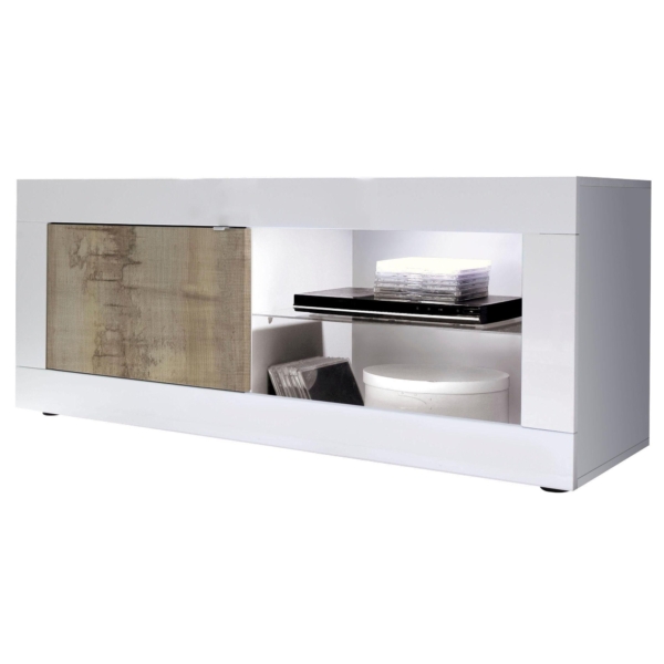 Tv-meubel Basic 140 cm breed wit met eiken