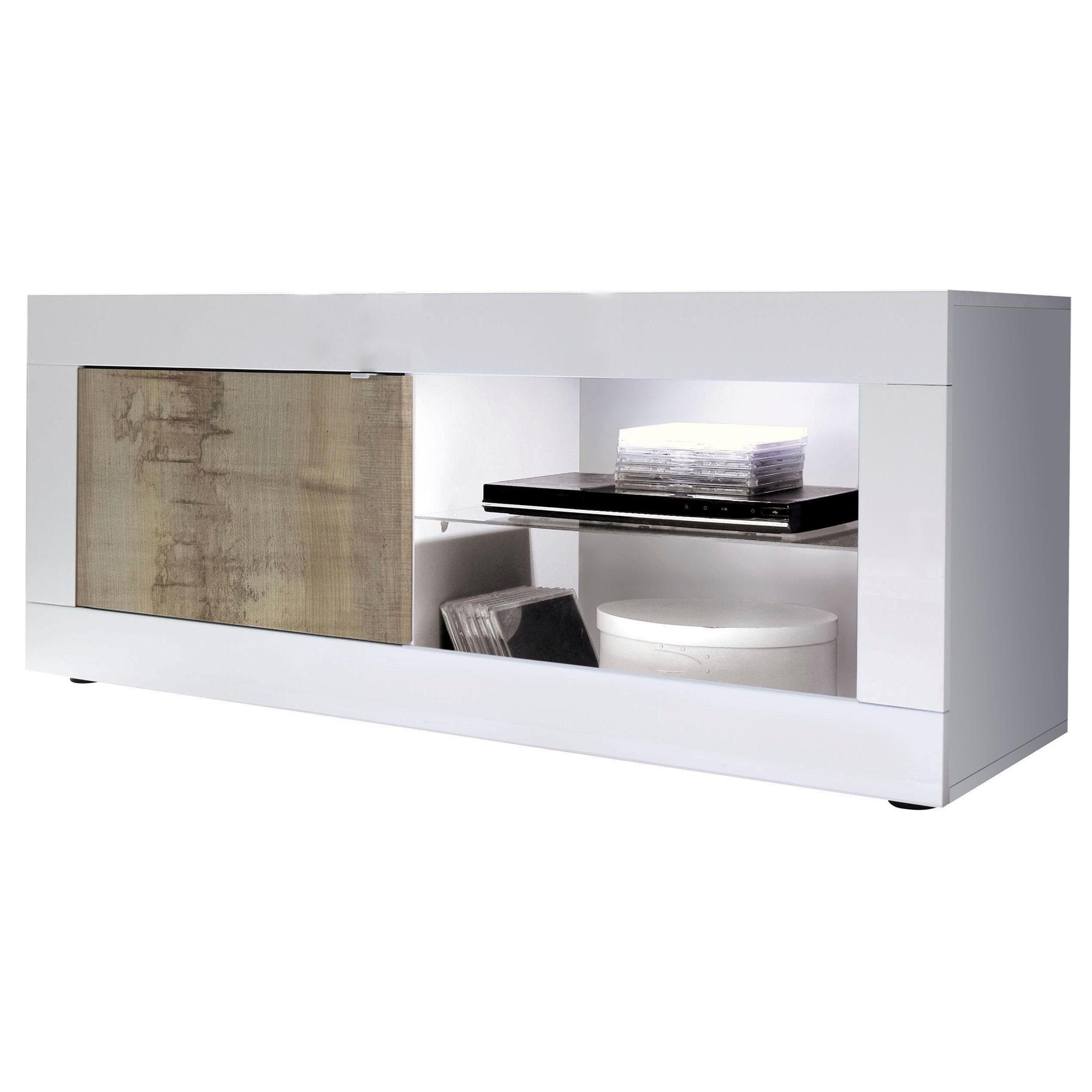 Tv-meubel Basic 140 cm breed wit met eiken