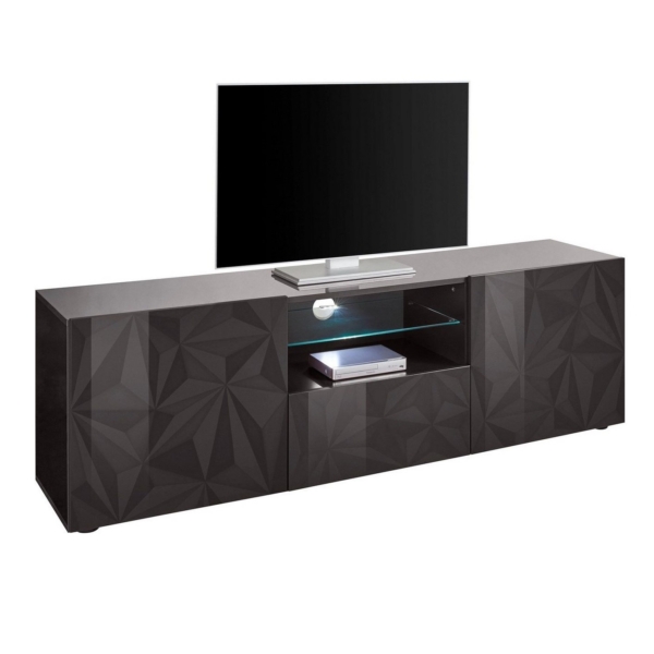 Tv-meubel Prisma 181 cm breed in hoogglans antraciet