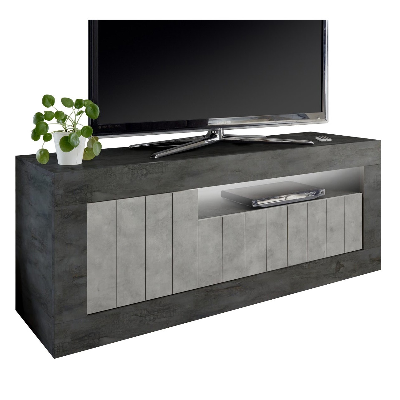 Tv-meubel Urbino 138 cm breed in Oxid met grijs beton