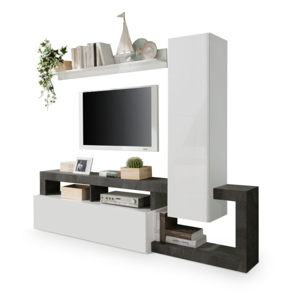 Tv-wandmeubel Hamburg 219 cm hoogglans wit met oxid