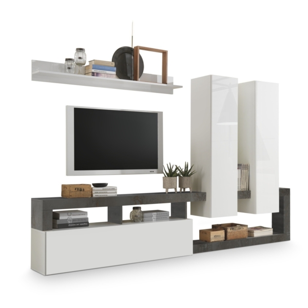 Tv-wandmeubel Hamburg 277 cm hoogglans wit met oxid