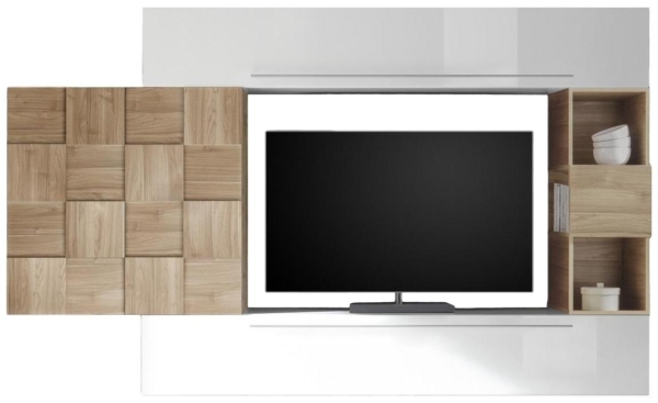 TV-wandmeubel set Duran in hoogglans wit met eiken