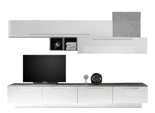 TV-wandmeubel set Gims in hoogglans wit met grijs beton
