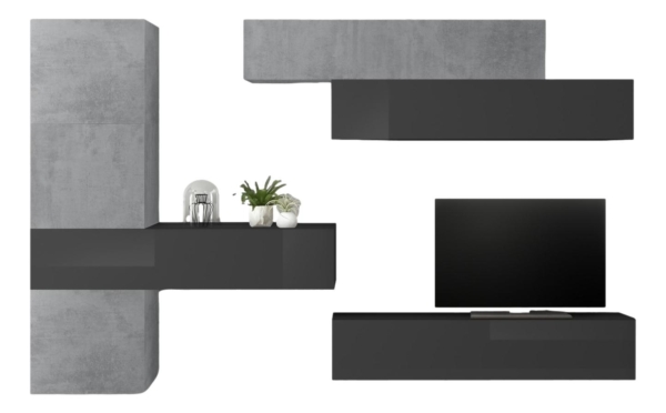 TV-wandmeubel Mars in hoogglans grijs met grijs beton