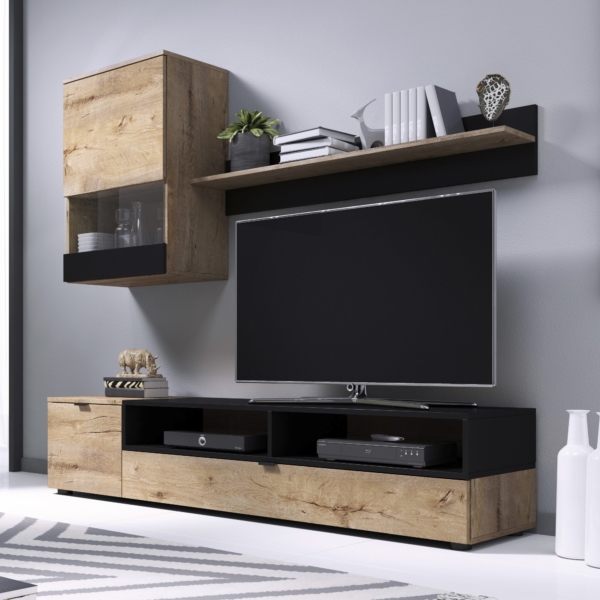 Tv-Wandmeubel Snap set 3 delig eiken met zwart
