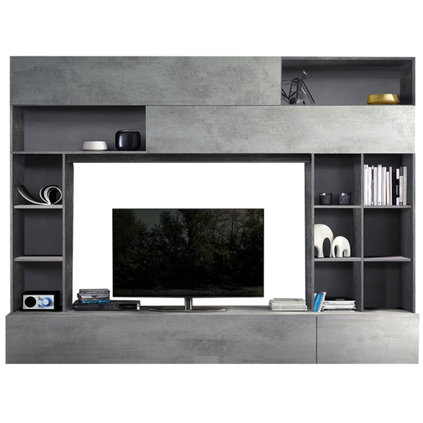 Tv-wandmeubel Tiko 277 cm breed in Oxid met grijs beton