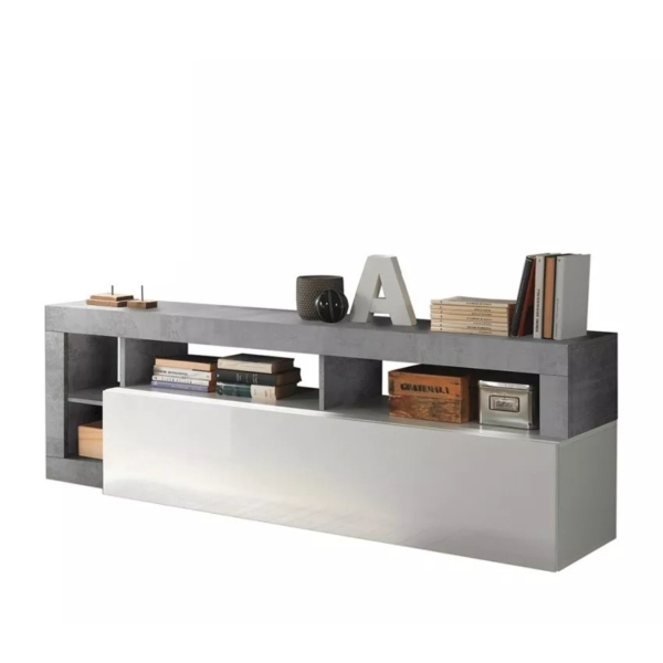 Tv Meubel Hamburg 184 cm breed hoogglans wit met beton