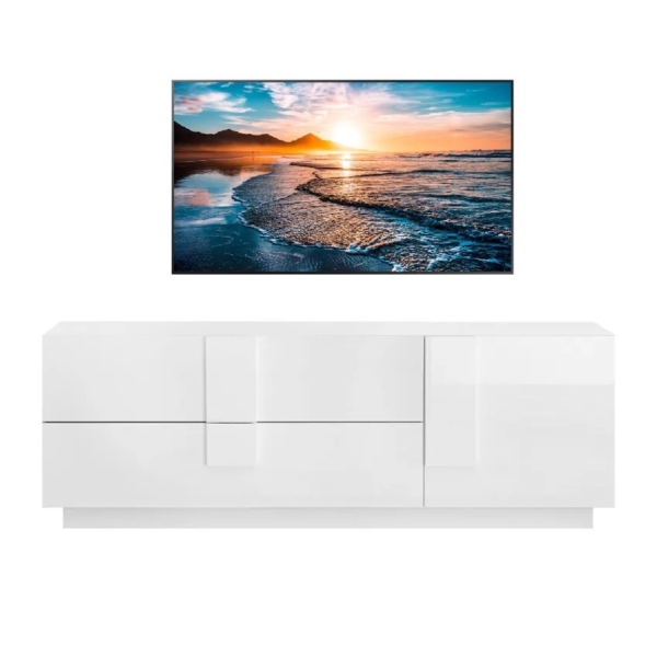 Tv Meubel Jupiter 181 cm breed 1 deur 2 lade hoogglans wit