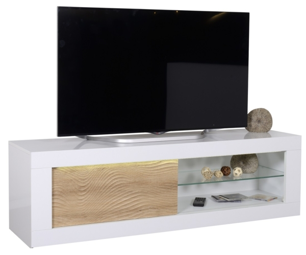 Tv meubel Karma 170 cm breed - Hoogglans wit met Eiken
