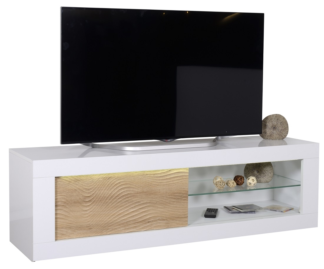 Tv meubel Karma 170 cm breed - Hoogglans wit met Eiken
