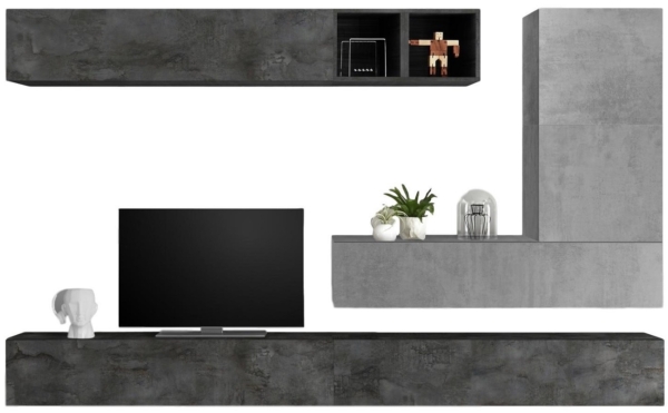 Wandmeubelset Adello in grijs beton met oxid