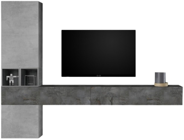 TV-wandmeubel set Berlin in grijs beton met Oxid