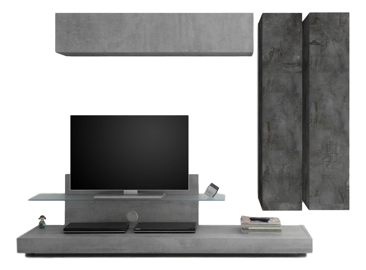 TV-wandmeubel set Maroon in grijs beton met Oxid