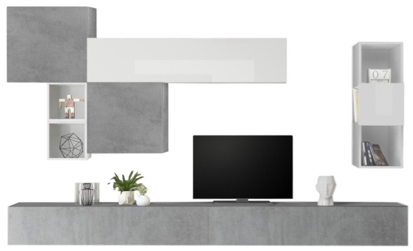 TV-wandmeubel Pedro in hoogglans wit met grijs beton