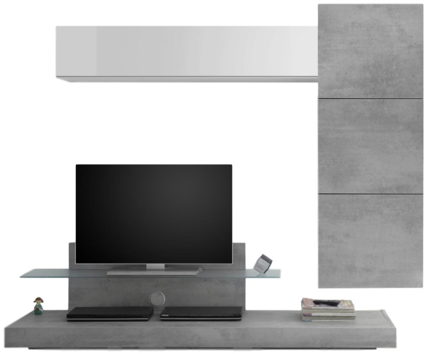 TV-wandmeubel set Pernis in hoogglans wit met grijs beton