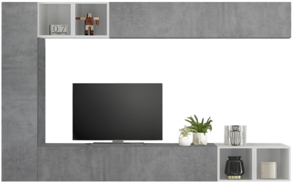 TV-wandmeubel Sultan in hoogglans wit met grijs beton