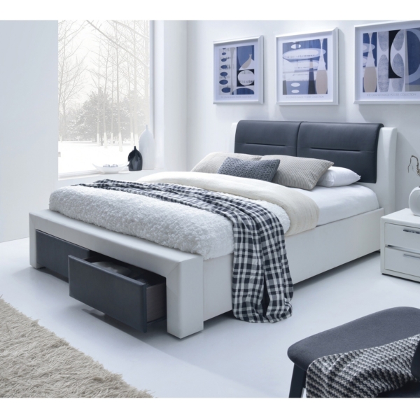 Tweepersoonsbed Cassandra-S 160x200 cm wit met zwart