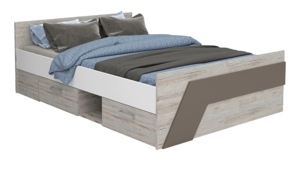 Tweepersoonsbed NONA 140x200 cm zand eiken met wit
