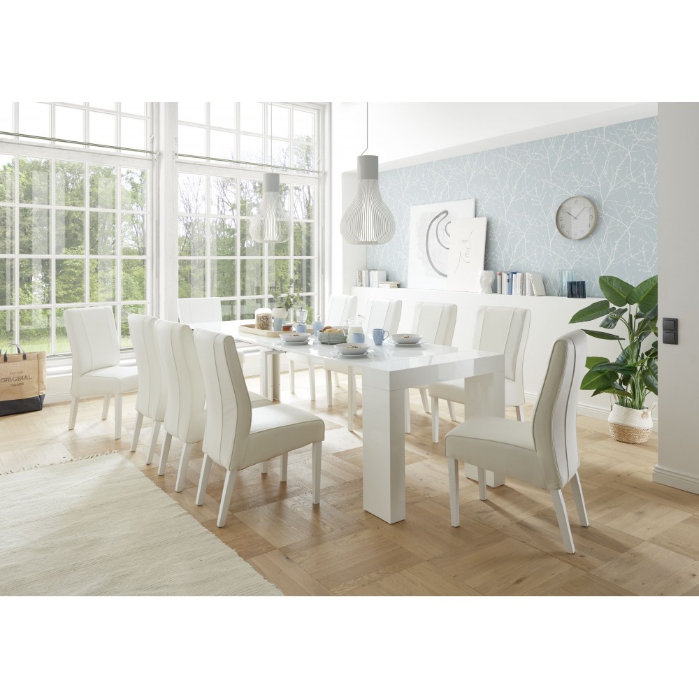 Uitschuifbaar eettafel Steel 46 tot 291 cm breed hoogglans wit