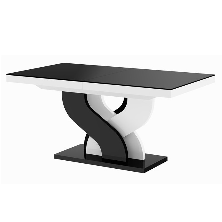 Uitschuifbare eettafel Bella 160 tot 256 cm breed in hoogglans zwart met wit
