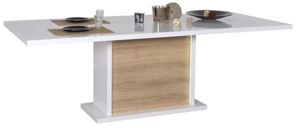 Uitschuifbare Eettafel Karma 180 tot 225 cm breed - hoogglans wit met eiken