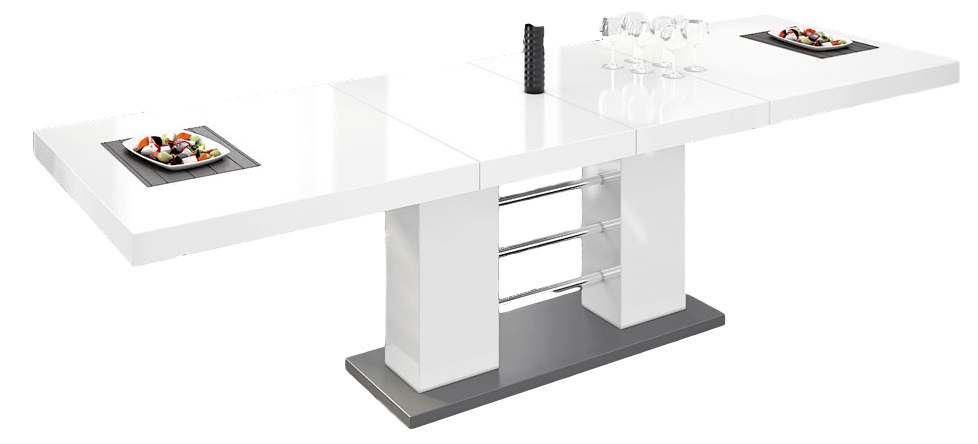 Uitschuifbare eettafel Linosa 160 tot 260 cm breed in hoogglans wit
