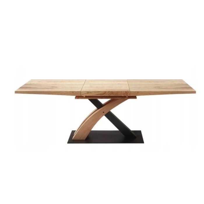 Uitschuifbare eettafel Sandor 160 tot 220 cm breed in goud eiken met zwart