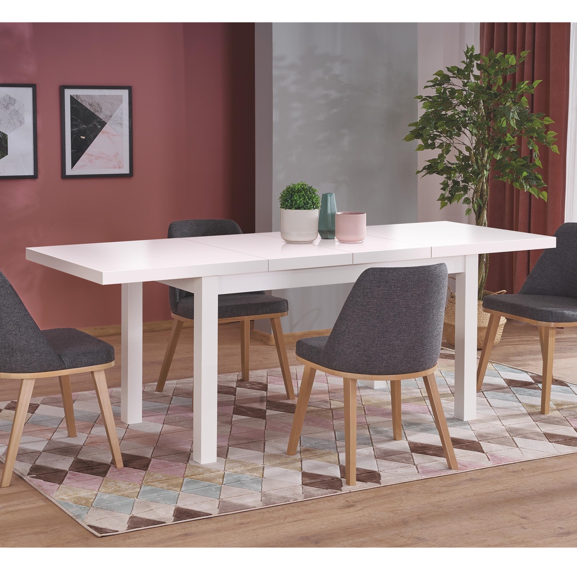 Uitschuifbare eettafel Tiago-2 van 140 tot 220 cm breed in wit