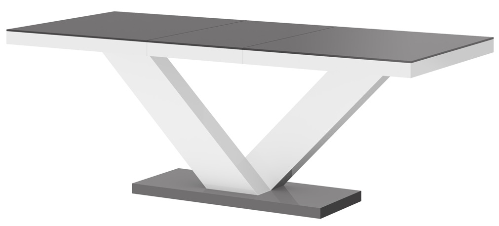 Uitschuifbare Eettafel Victoria 160cm tot 256cm - Hoogglans Grijs met Wit