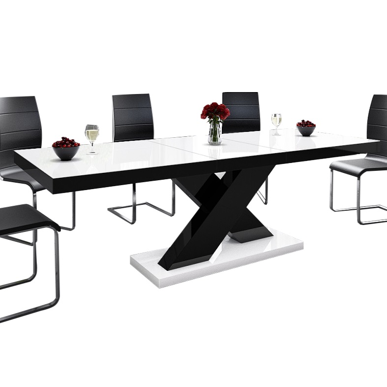 Uitschuifbare Eettafel Xenon 160 cm tot 210 cm - Hoogglans Wit met Zwart