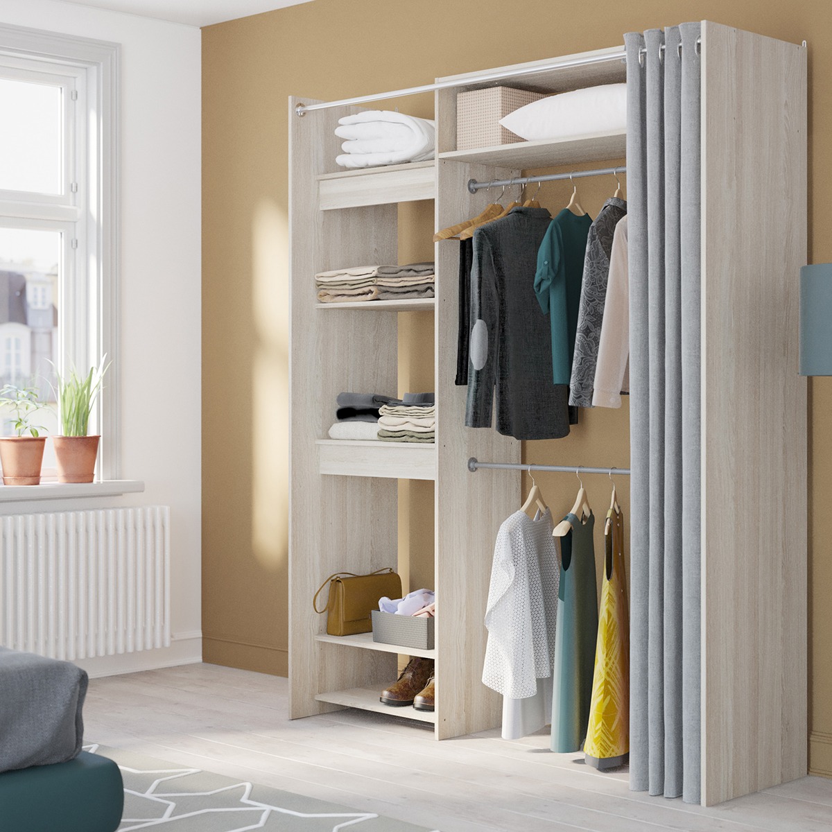 Uitschuifbare Open kledingkast Odeon 112 tot 168 cm breed - Shannon eiken